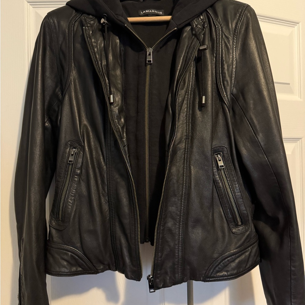 Lamarque Arlette Black Moto Leather Jacket with Fitted Silhouette